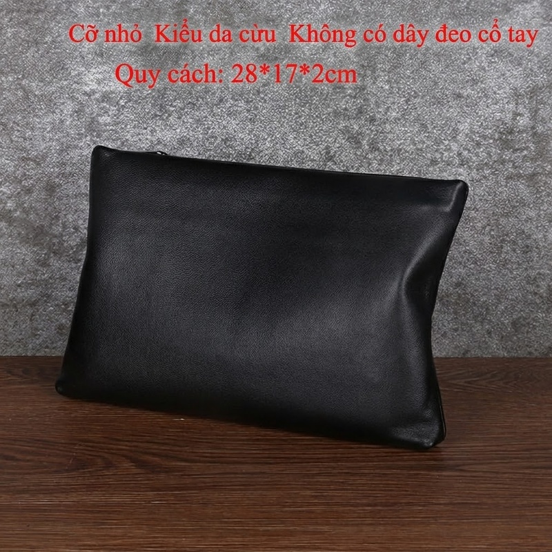 Ví Cầm Tay Nam Da Cừu Dáng Ngang Túi Clutch Khóa Kéo Phong Cách Công Sở Màu Đen