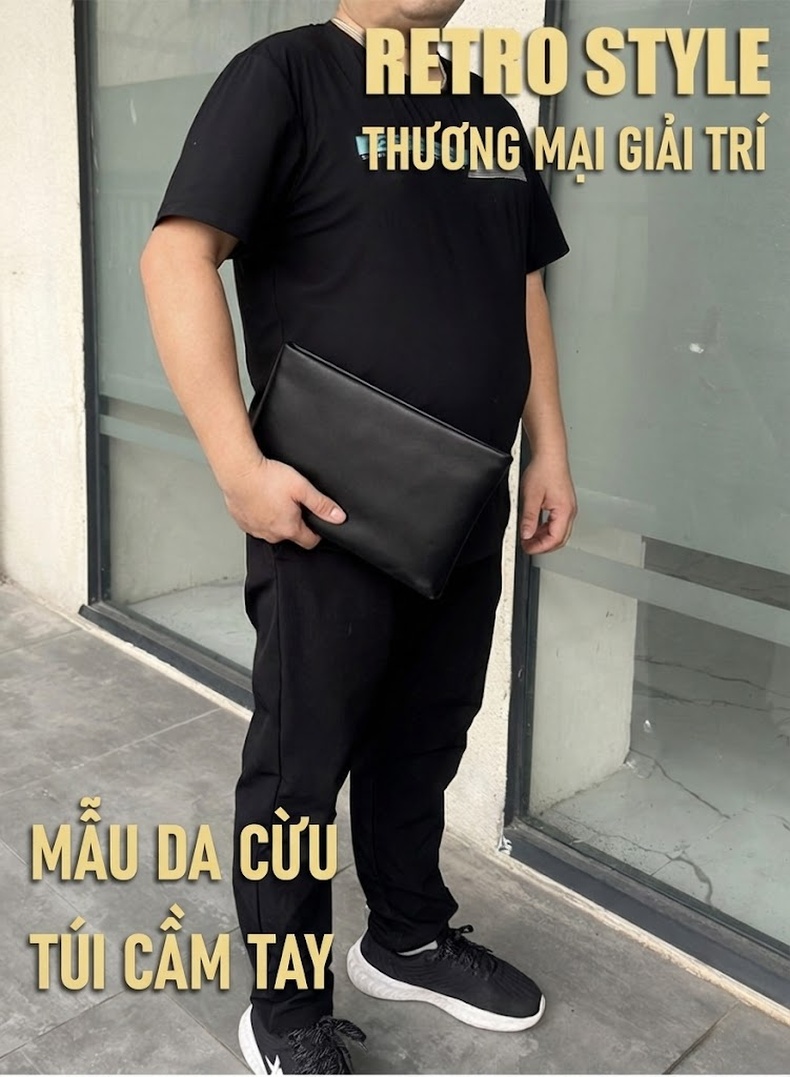 Ví Cầm Tay Nam Da Cừu Dáng Ngang Túi Clutch Khóa Kéo Phong Cách Công Sở Màu Đen chi tiết 1