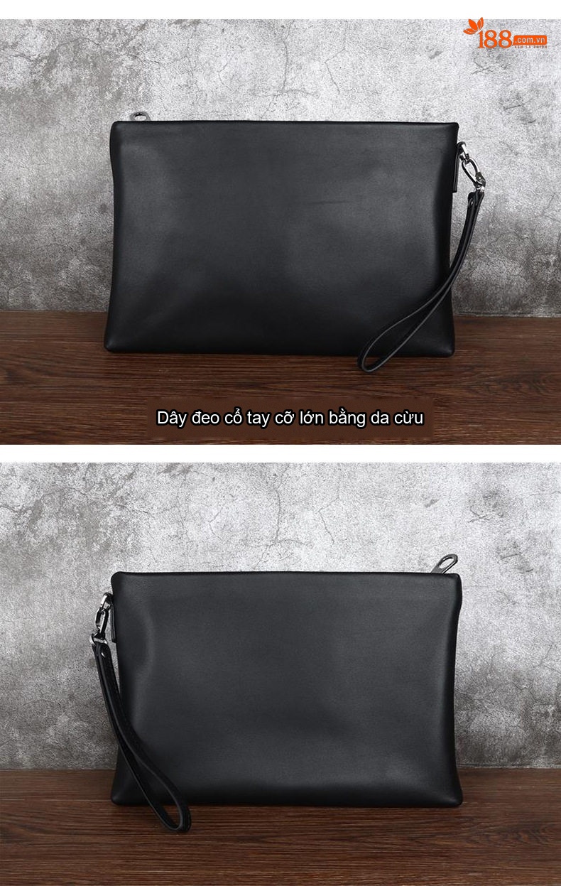 Ví Cầm Tay Nam Da Cừu Dáng Ngang Túi Clutch Khóa Kéo Phong Cách Công Sở Màu Đen chi tiết 11