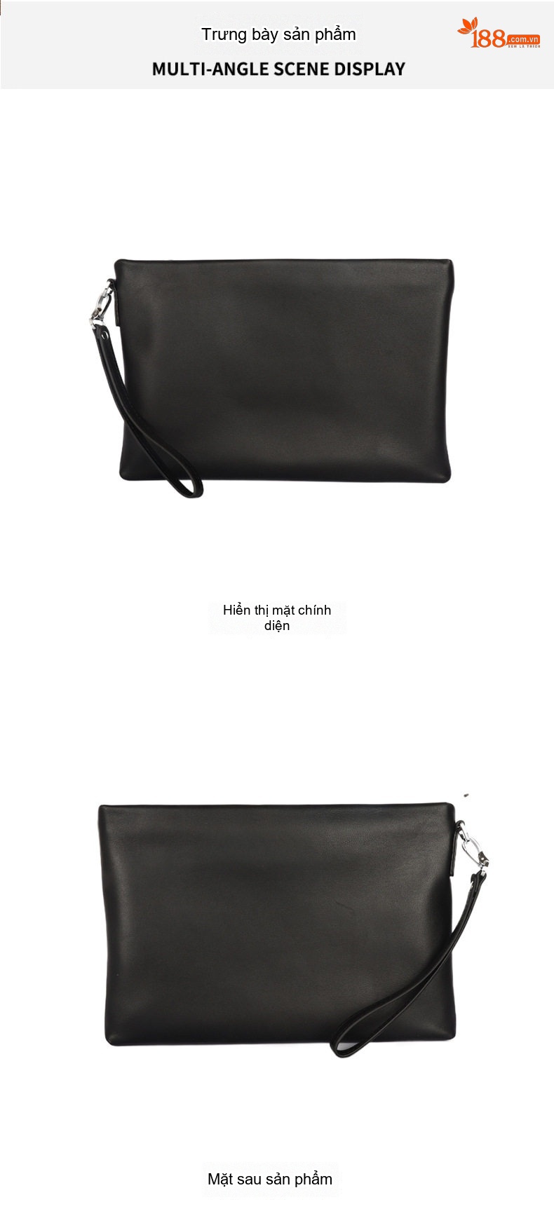 Ví Cầm Tay Nam Da Cừu Dáng Ngang Túi Clutch Khóa Kéo Phong Cách Công Sở Màu Đen chi tiết 13