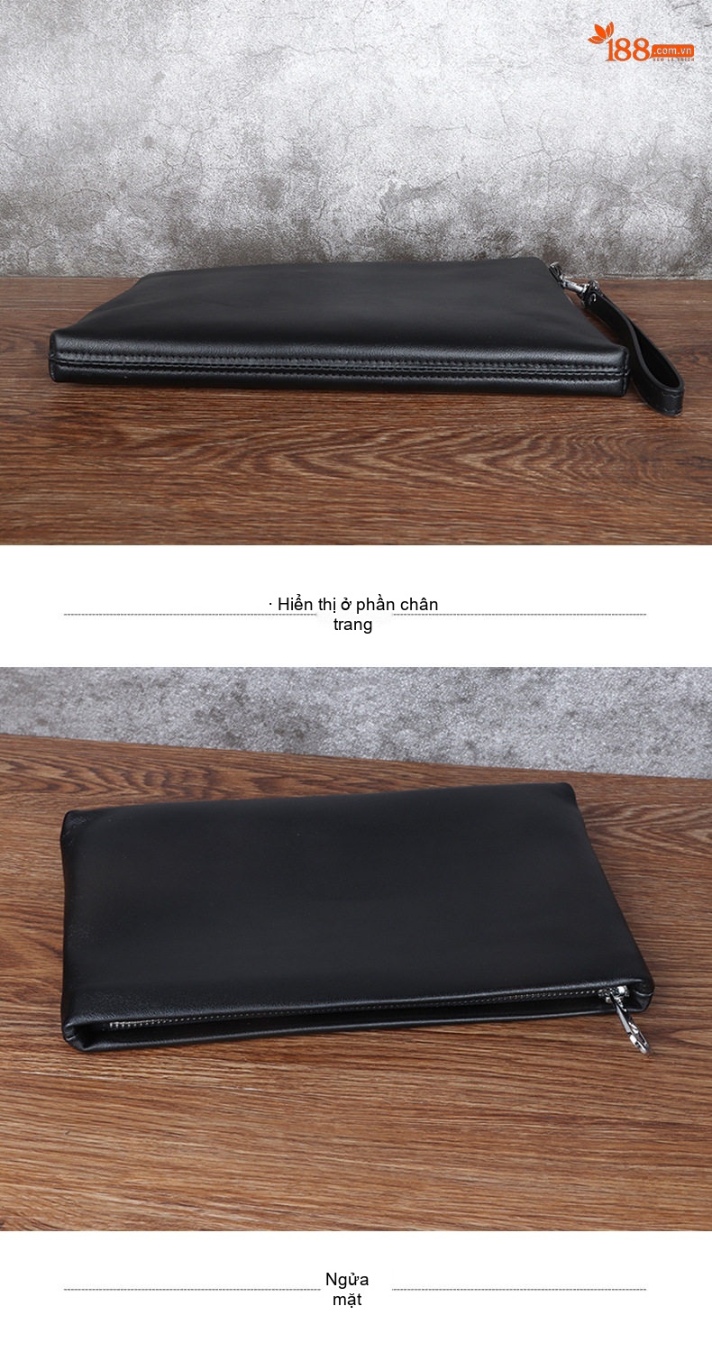 Ví Cầm Tay Nam Da Cừu Dáng Ngang Túi Clutch Khóa Kéo Phong Cách Công Sở Màu Đen chi tiết 16