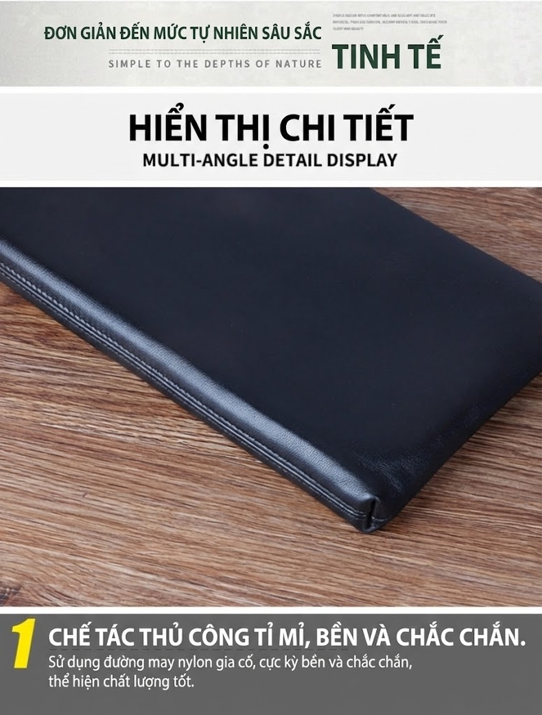Ví Cầm Tay Nam Da Cừu Dáng Ngang Túi Clutch Khóa Kéo Phong Cách Công Sở Màu Đen chi tiết 19