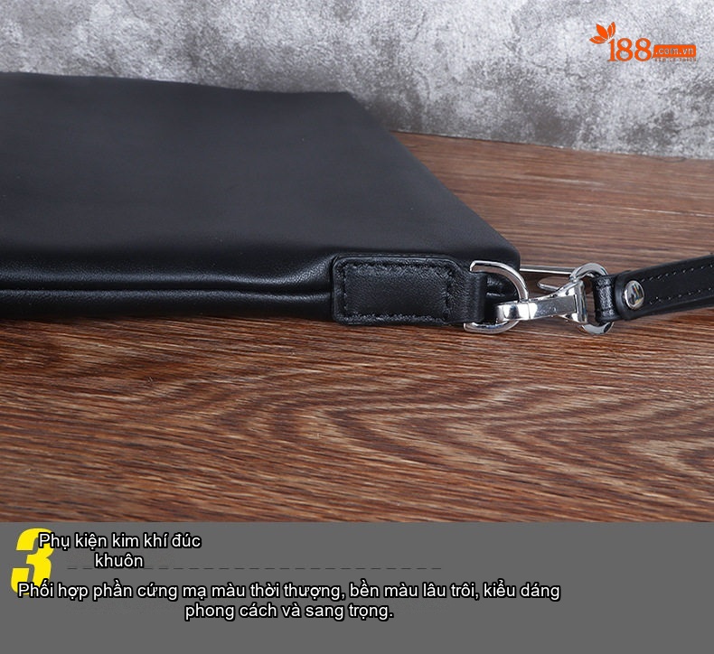 Ví Cầm Tay Nam Da Cừu Dáng Ngang Túi Clutch Khóa Kéo Phong Cách Công Sở Màu Đen chi tiết 21