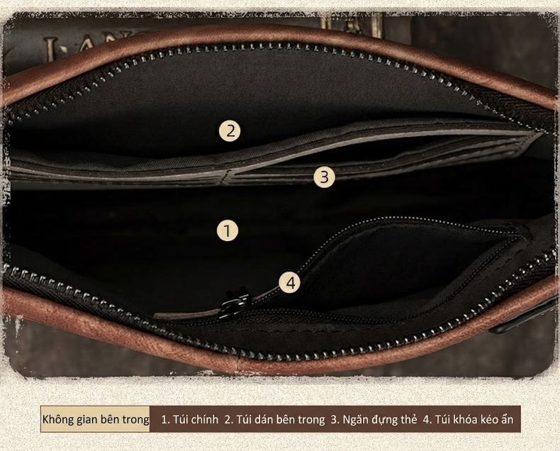 Ví Cầm Tay Nam Da Thật Phong Cách Retro Hàn Quốc, Túi Clutch Da Bò Lớn Màu Nâu, Đen