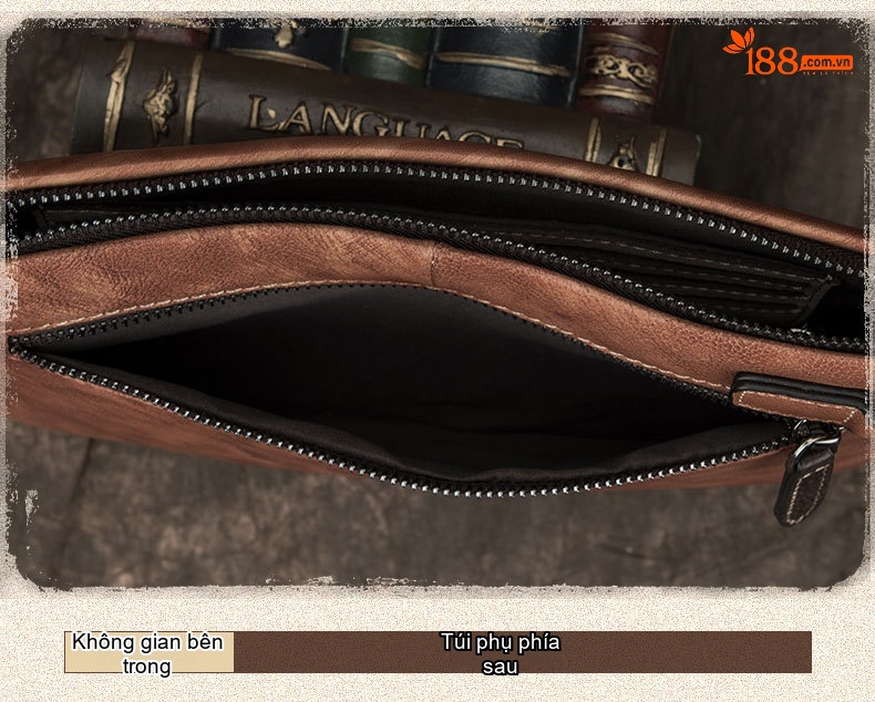 Ví Cầm Tay Nam Da Thật Phong Cách Retro Hàn Quốc, Túi Clutch Da Bò Lớn Màu Nâu, Đen chi tiết 20