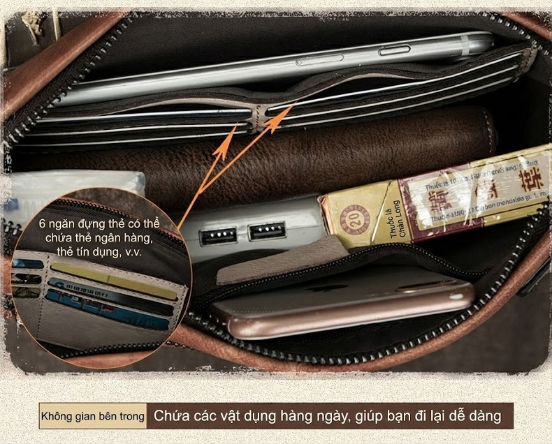 Ví Cầm Tay Nam Da Thật Phong Cách Retro Hàn Quốc, Túi Clutch Da Bò Lớn Màu Nâu, Đen chi tiết 21
