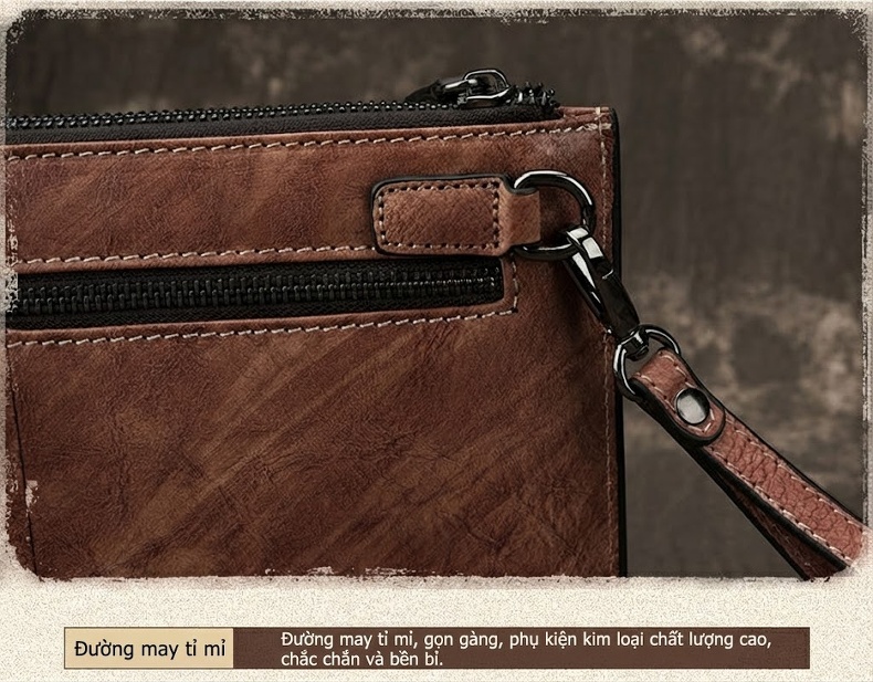 Ví Cầm Tay Nam Da Thật Phong Cách Retro Túi Đựng Tài Liệu Clutch Da Nam Màu Nâu, Xanh Đen chi tiết 19