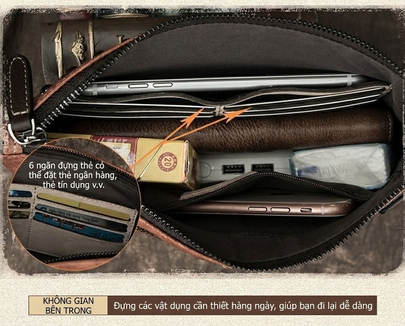 Ví Cầm Tay Nam Da Thật Phong Cách Retro Túi Đựng Tài Liệu Clutch Da Nam Màu Nâu, Xanh Đen