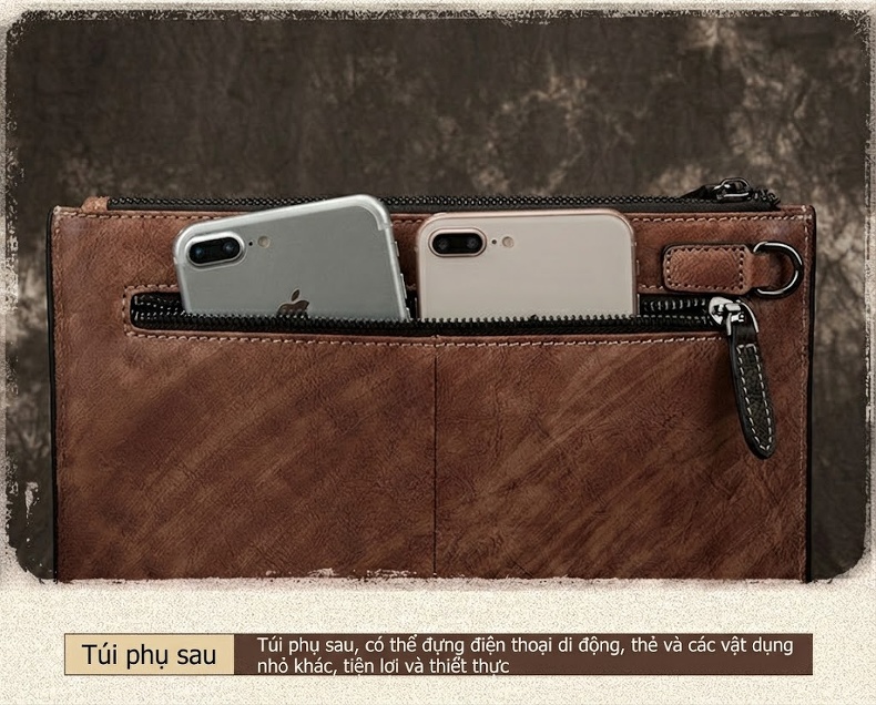 Ví Cầm Tay Nam Da Thật Phong Cách Retro Túi Đựng Tài Liệu Clutch Da Nam Màu Nâu, Xanh Đen chi tiết 18