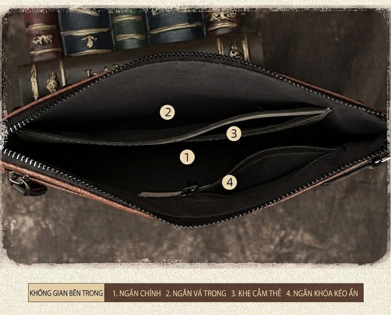 Ví Cầm Tay Nam Da Thật Phong Cách Retro Túi Đựng Tài Liệu Clutch Da Nam Màu Nâu, Xanh Đen