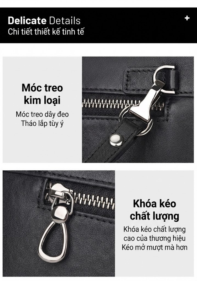 Ví Cầm Tay Nam Da Thật Thời Trang, Đựng Điện Thoại, Tiền Bạc, Thẻ Tiện Lợi Màu Đen chi tiết 6