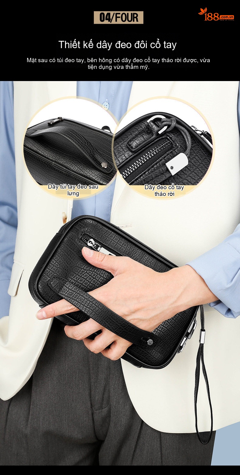 Ví Cầm Tay Nam Khóa Số Chống Trộm Da Mềm Vân Đá Lớn Đựng Tiền Điện Thoại Màu Đen, Nâu chi tiết 11