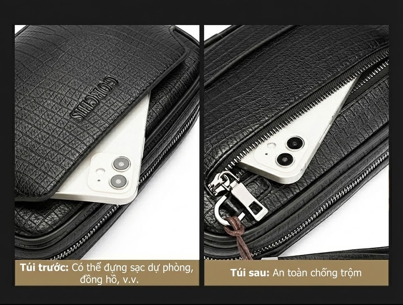 Ví Cầm Tay Nam Khóa Số Chống Trộm Da Mềm Vân Đá Lớn Đựng Tiền Điện Thoại Màu Đen, Nâu chi tiết 9