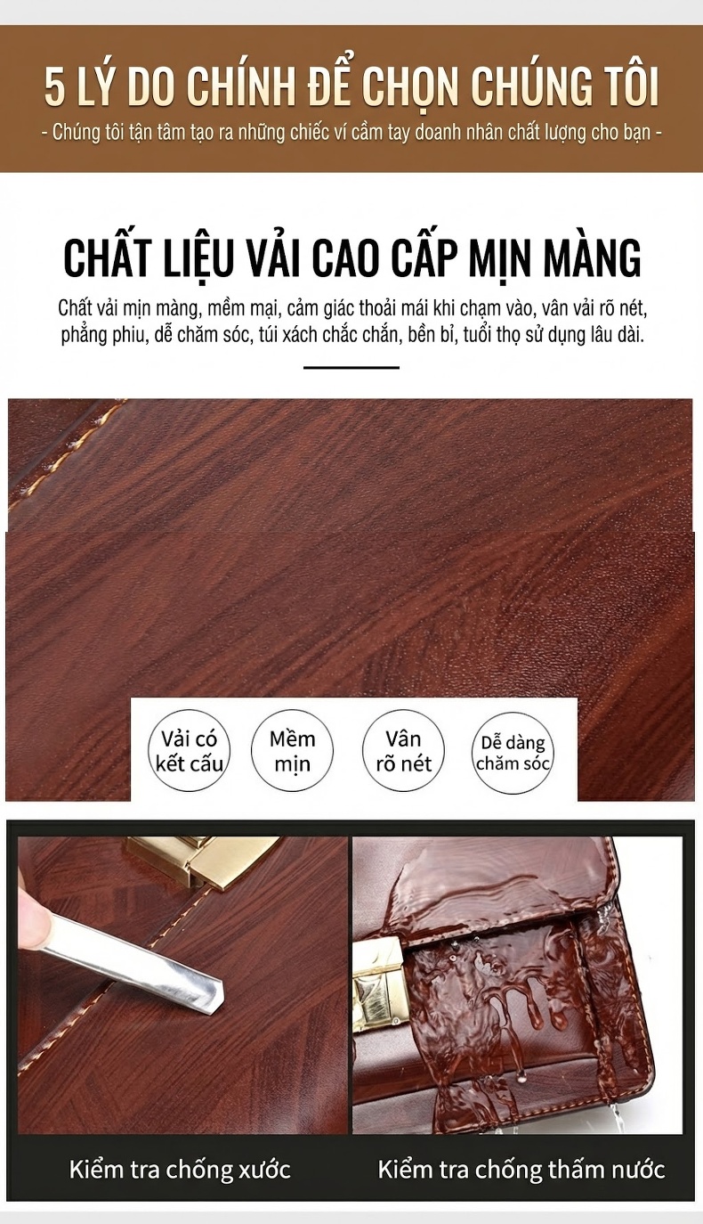 Ví Cầm Tay Nam Khóa Số Da Bóng Công Sở Dung Tích Lớn Phong Cách Thời Trang Màu Nâu chi tiết 6