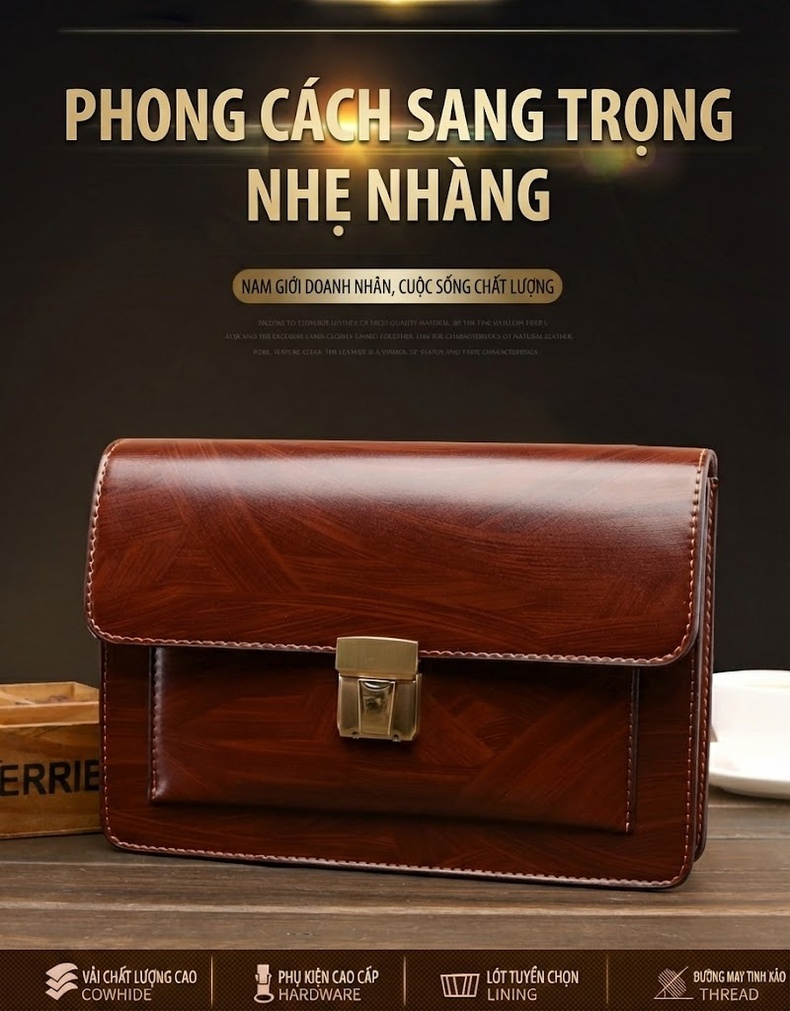 Ví Cầm Tay Nam Khóa Số Da Bóng Công Sở Dung Tích Lớn Phong Cách Thời Trang Màu Nâu chi tiết 1