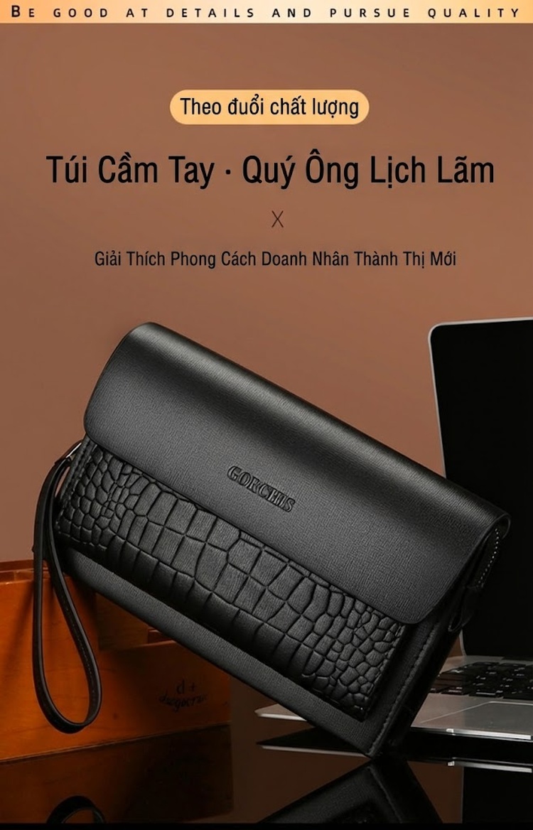 Ví Cầm Tay Nam Khóa Số Vân Cá Sấu Da Mềm chi tiết 1