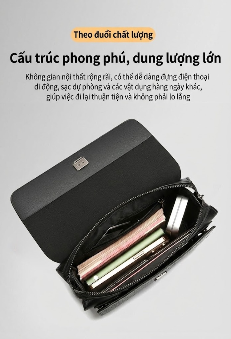 Ví Cầm Tay Nam Khóa Số Vân Cá Sấu Da Mềm chi tiết 6