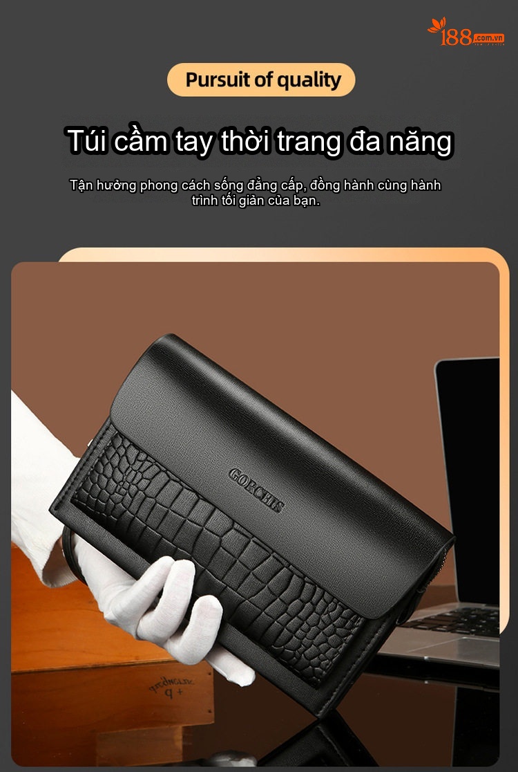 Ví Cầm Tay Nam Khóa Số Vân Cá Sấu Da Mềm chi tiết 10