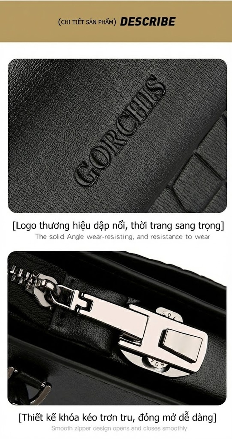 Ví Cầm Tay Nam Khóa Số Vân Cá Sấu Da Mềm chi tiết 33
