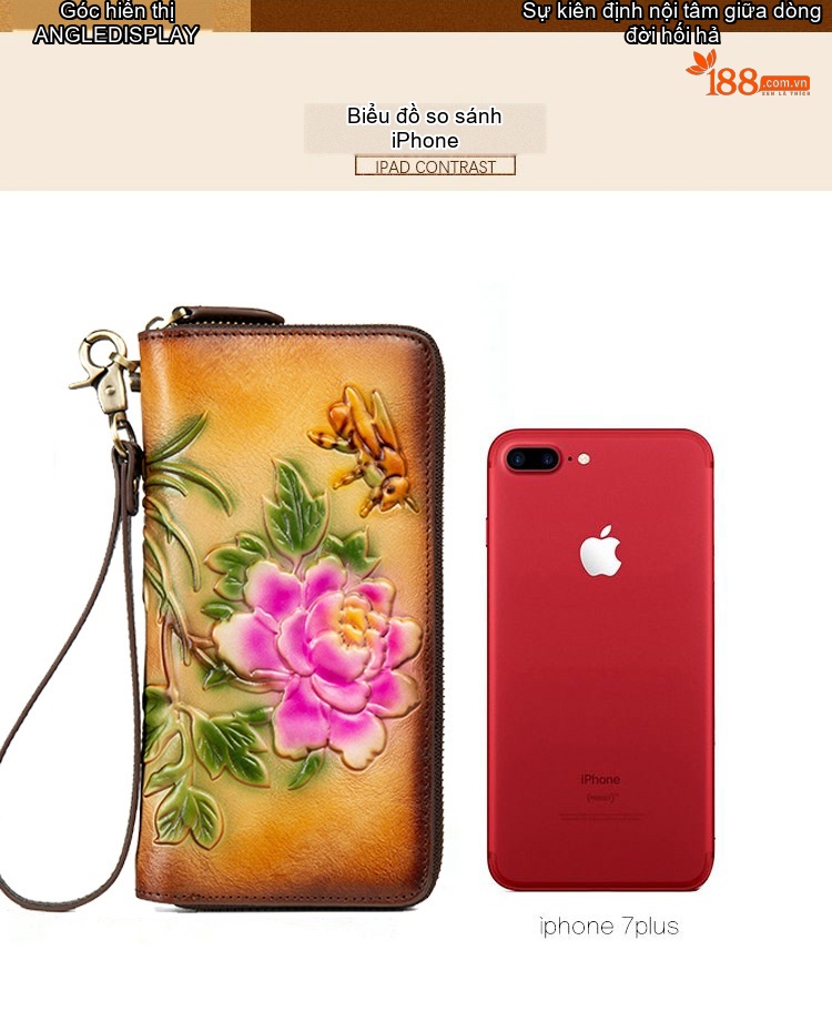 Ví Cầm Tay Nữ Da Bò Khóa Kéo Dáng Dài In Hoa Văn Phong Cách Âu Mỹ Màu Nâu, Hồng, Vàng, Tím... chi tiết 13