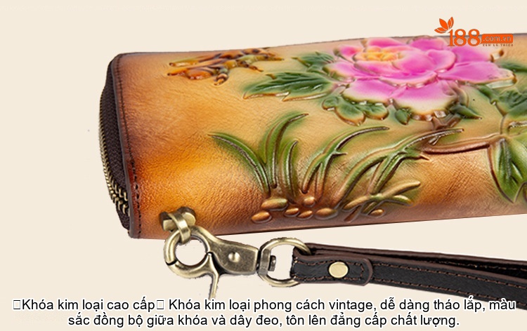 Ví Cầm Tay Nữ Da Bò Khóa Kéo Dáng Dài In Hoa Văn Phong Cách Âu Mỹ Màu Nâu, Hồng, Vàng, Tím... chi tiết 20