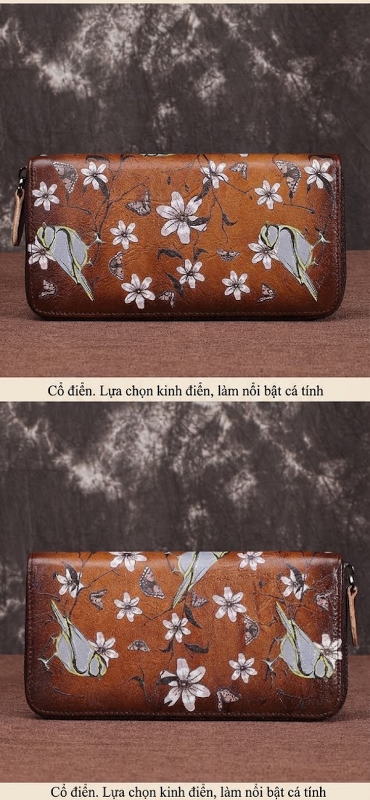 Ví Cầm Tay Nữ Da Bò Khóa Kéo Phong Cách Retro Châu Âu chi tiết 4