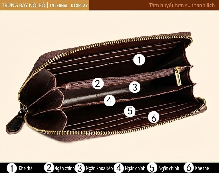 Ví Cầm Tay Nữ Da Bò Nguyên Tấm Dáng Dài Khóa Kéo Phong Cách Retro Màu Nâu, Xanh Dương, Xám... chi tiết 16