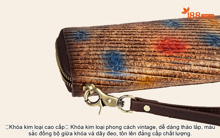 Ví Cầm Tay Nữ Da Bò Nguyên Tấm Dáng Dài Khóa Kéo Phong Cách Retro Màu Nâu, Xanh Dương, Xám... chi tiết 18