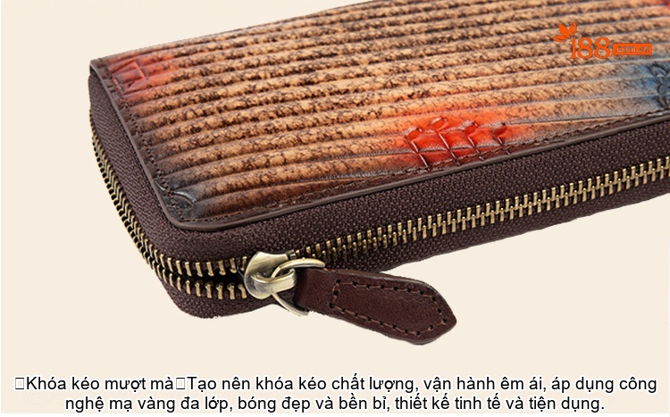 Ví Cầm Tay Nữ Da Bò Nguyên Tấm Dáng Dài Khóa Kéo Phong Cách Retro Màu Nâu, Xanh Dương, Xám... chi tiết 19