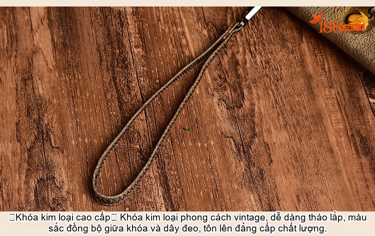 Ví Cầm Tay Nữ Da Thật Khóa Kéo Trang Trí Hoa Văn Màu Nâu Đỏ, Xanh Dương chi tiết 11