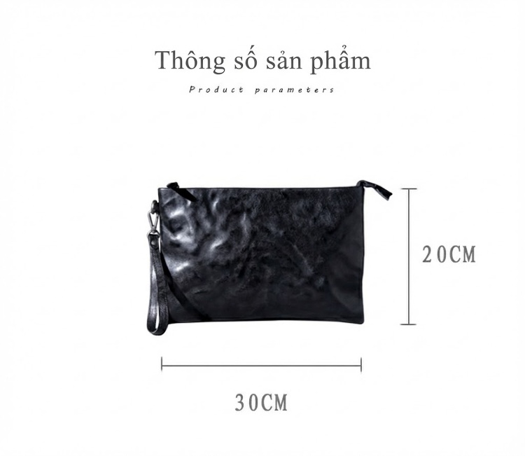 Ví Cầm Tay/Túi Clutch Da Bò Lớn Phong Cách Retro Đựng Tiền Điện Thoại Unisex Màu Đen, Nâu chi tiết 2