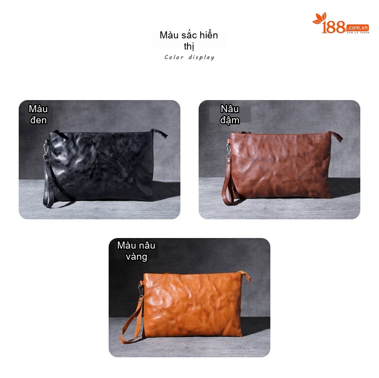 Ví Cầm Tay/Túi Clutch Da Bò Lớn Phong Cách Retro Đựng Tiền Điện Thoại Unisex Màu Đen, Nâu chi tiết 4