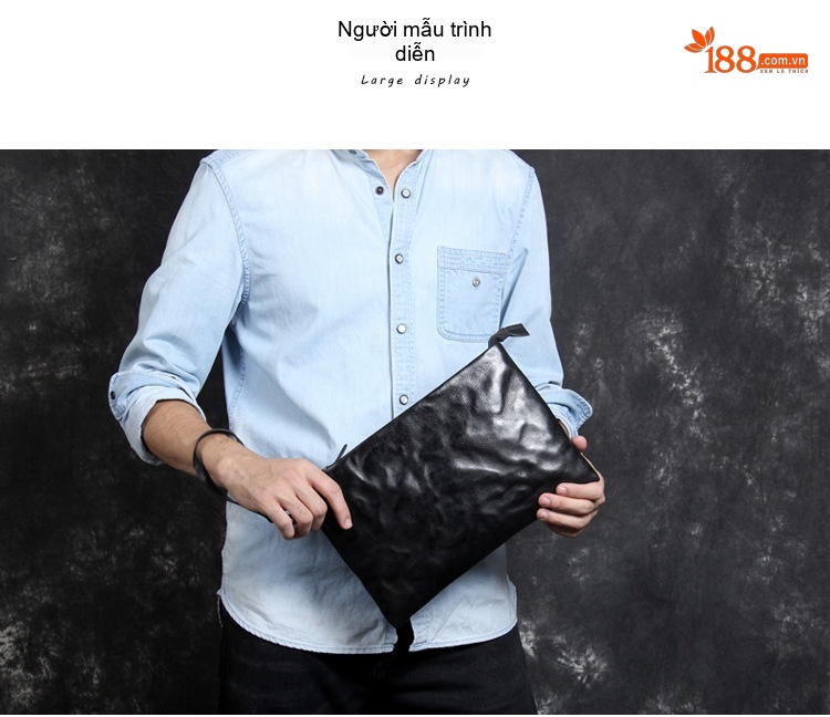 Ví Cầm Tay/Túi Clutch Da Bò Lớn Phong Cách Retro Đựng Tiền Điện Thoại Unisex Màu Đen, Nâu chi tiết 5