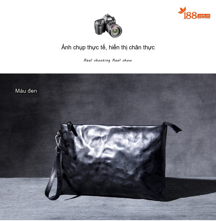 Ví Cầm Tay/Túi Clutch Da Bò Lớn Phong Cách Retro Đựng Tiền Điện Thoại Unisex Màu Đen, Nâu chi tiết 13