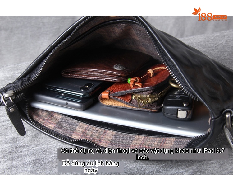 Ví Cầm Tay/Túi Clutch Da Bò Lớn Phong Cách Retro Đựng Tiền Điện Thoại Unisex Màu Đen, Nâu chi tiết 18