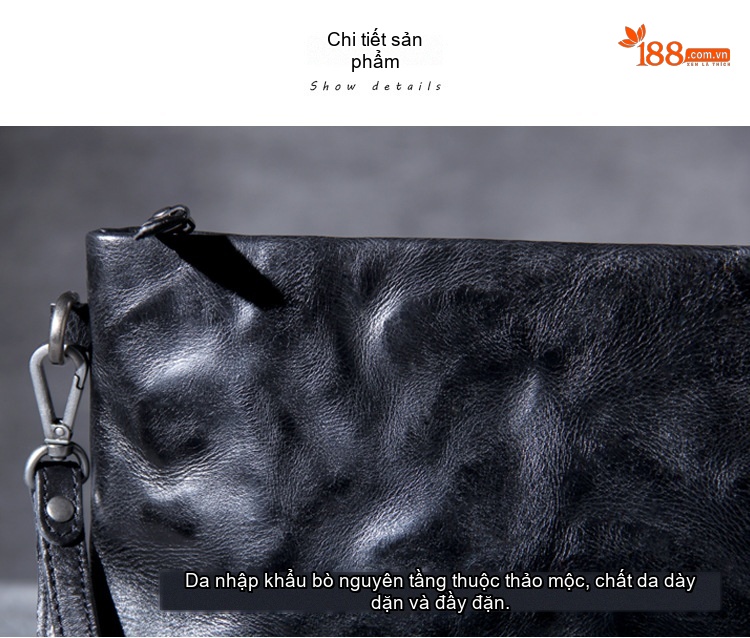 Ví Cầm Tay/Túi Clutch Da Bò Lớn Phong Cách Retro Đựng Tiền Điện Thoại Unisex Màu Đen, Nâu chi tiết 19