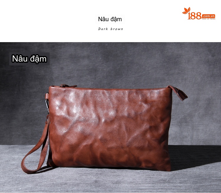 Ví Cầm Tay/Túi Clutch Da Bò Lớn Phong Cách Retro Đựng Tiền Điện Thoại Unisex Màu Đen, Nâu chi tiết 28