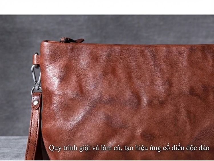 Ví Cầm Tay/Túi Clutch Da Bò Lớn Phong Cách Retro Đựng Tiền Điện Thoại Unisex Màu Đen, Nâu chi tiết 30