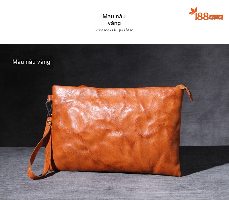 Ví Cầm Tay/Túi Clutch Da Bò Lớn Phong Cách Retro Đựng Tiền Điện Thoại Unisex Màu Đen, Nâu chi tiết 35