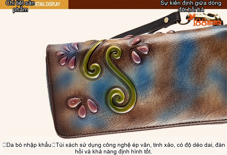 Ví Da Bò Cầm Tay Khóa Kéo Nhiều Ngăn Phong Cách Retro Màu Nâu, Xanh chi tiết 13