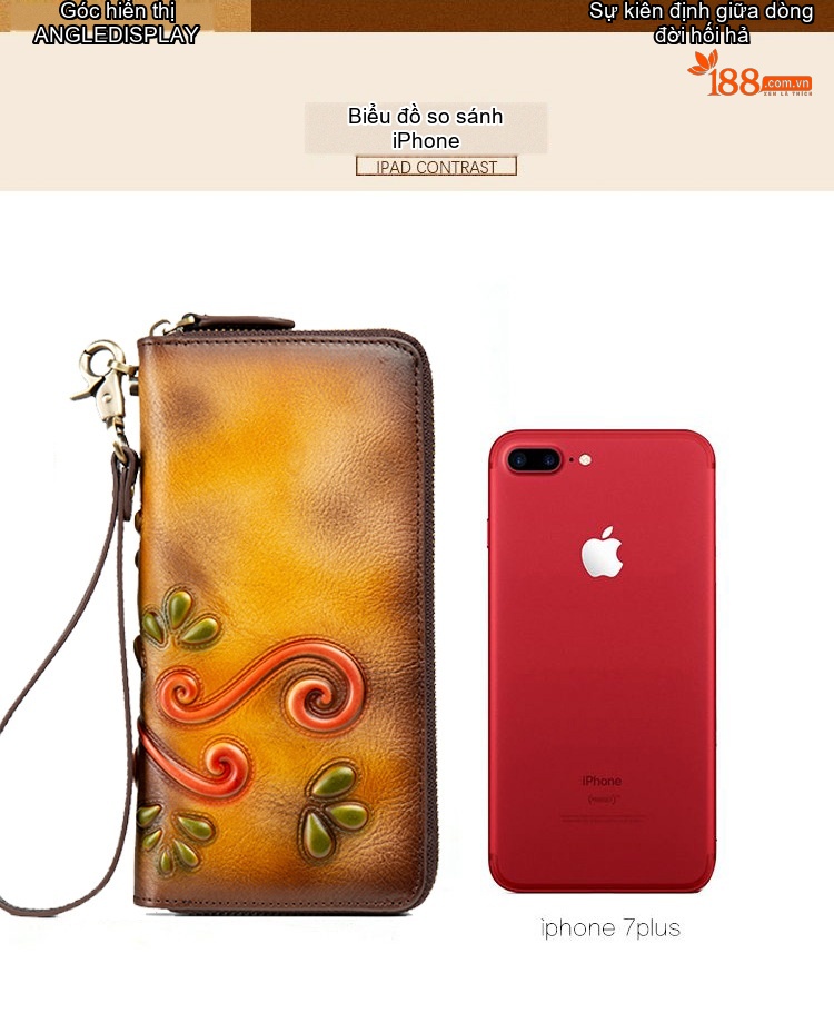 Ví Da Bò Cầm Tay Khóa Kéo Nhiều Ngăn Phong Cách Retro Màu Nâu, Xanh chi tiết 14