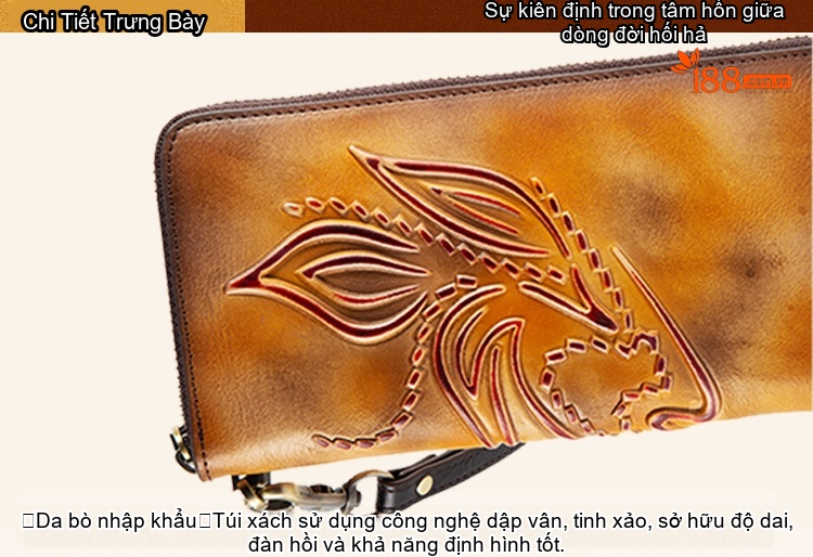 Ví Da Bò Dài Cầm Tay Khóa Kéo Thủ Công Vintage Màu Nâu Vàng, Đỏ, Xanh Dương, Xanh Lá... chi tiết 21