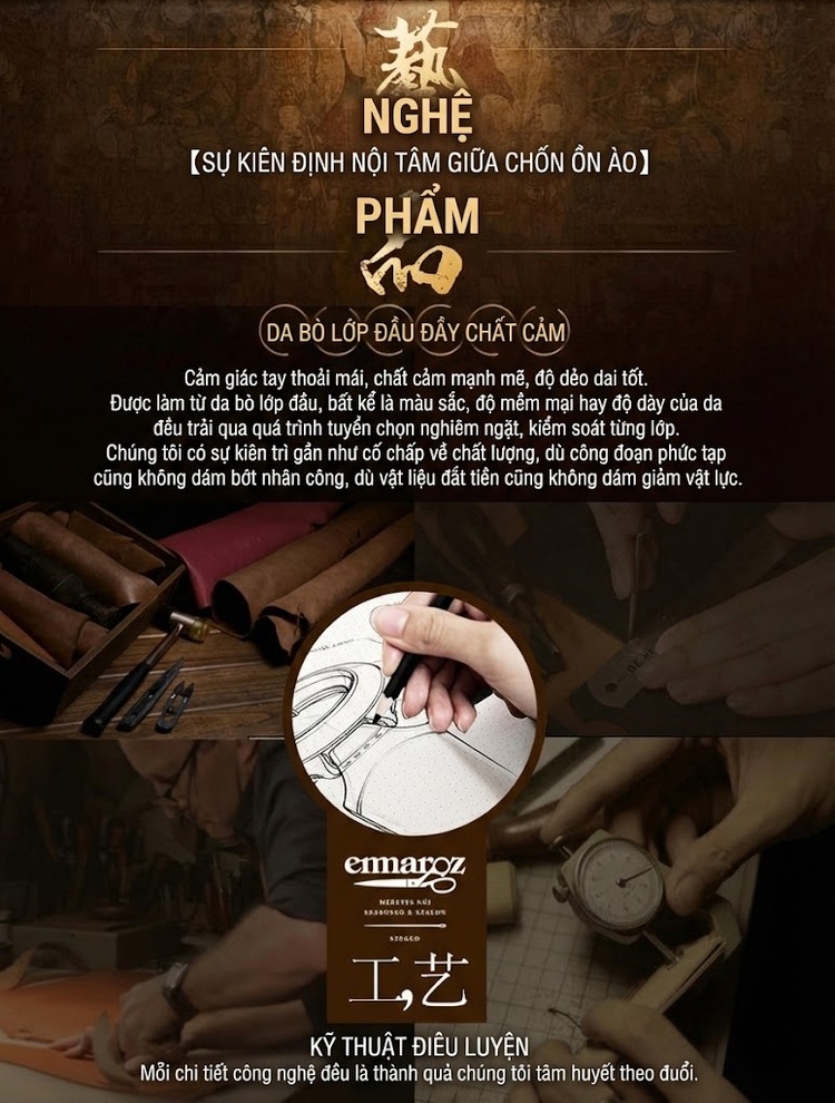 Ví Da Bò Dài Cầm Tay Khóa Kéo Thủ Công Vintage Màu Nâu Vàng, Đỏ, Xanh Dương, Xanh Lá... chi tiết 1
