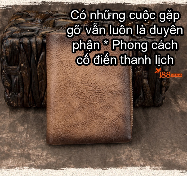 Ví Da Bò Nam Dáng Ngắn Vintage Nhiều Ngăn Màu Nâu, Xám Đen chi tiết 1