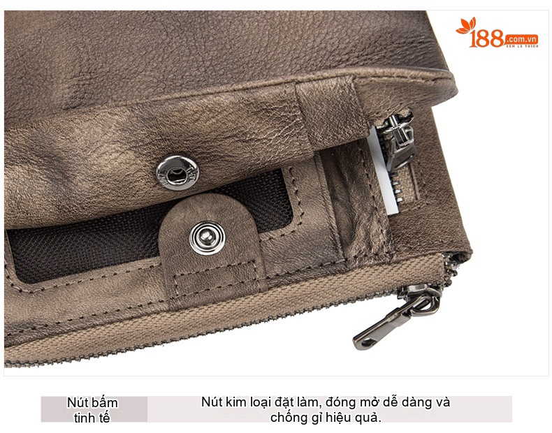 Ví Da Bò Nam Dáng Ngắn Vintage Nhiều Ngăn Màu Nâu, Xám Đen chi tiết 18