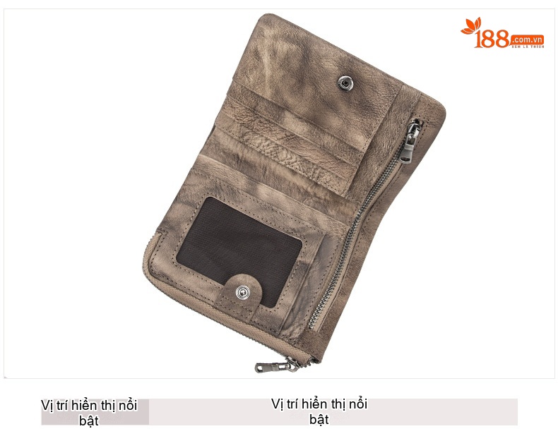 Ví Da Bò Nam Dáng Ngắn Vintage Nhiều Ngăn Màu Nâu, Xám Đen chi tiết 21