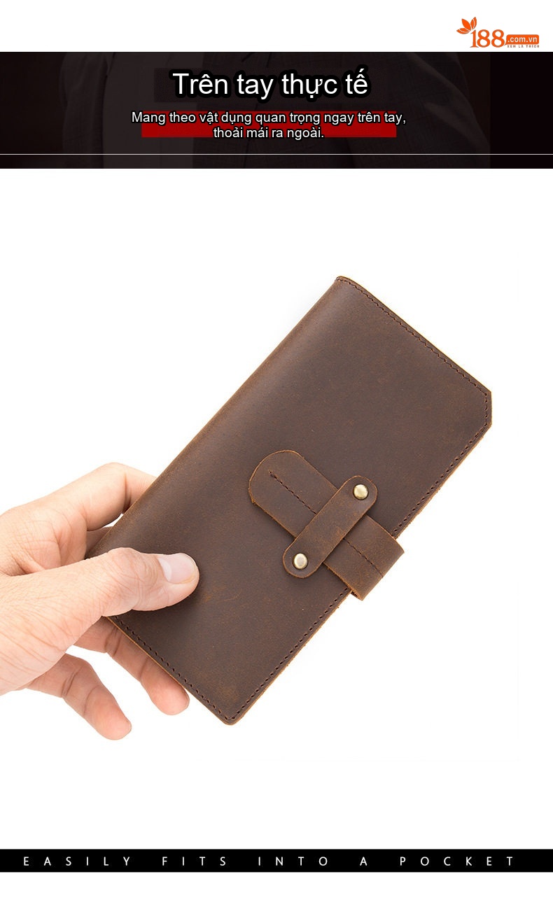 Ví Da Bò Thật Khóa Cài Phong Cách Retro Âu Mỹ Mỏng Nhẹ Màu Nâu Đỏ, Nâu, Đen, Đỏ... chi tiết 5