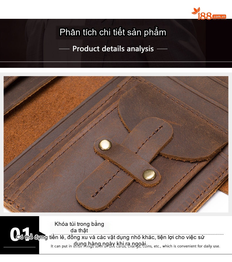 Ví Da Bò Thật Khóa Cài Phong Cách Retro Âu Mỹ Mỏng Nhẹ Màu Nâu Đỏ, Nâu, Đen, Đỏ... chi tiết 8