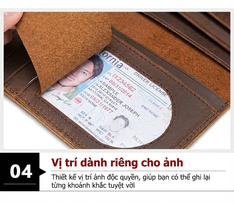 Ví Da Bò Thật Khóa Cài Phong Cách Retro Âu Mỹ Mỏng Nhẹ Màu Nâu Đỏ, Nâu, Đen, Đỏ... chi tiết 11