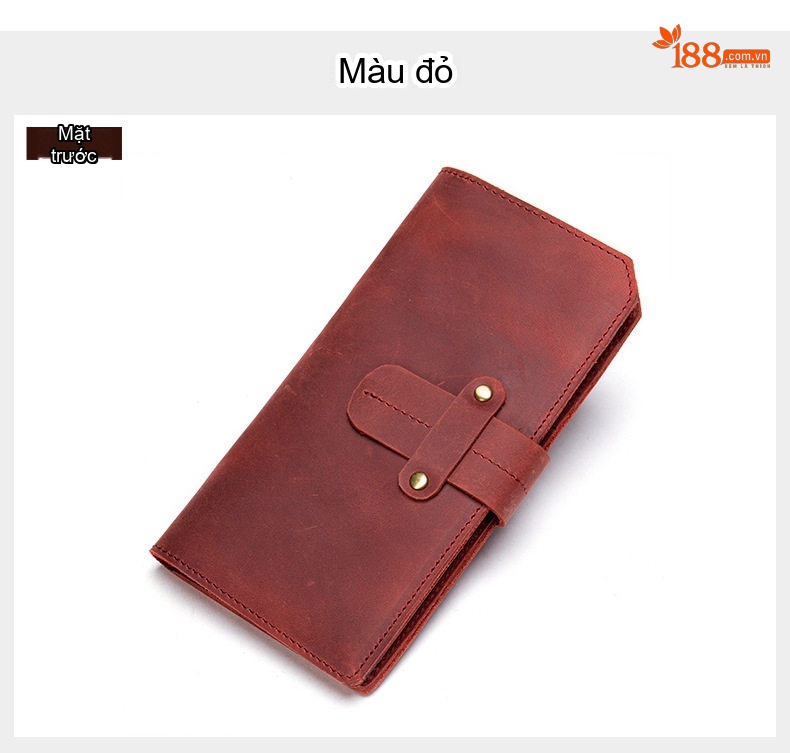 Ví Da Bò Thật Khóa Cài Phong Cách Retro Âu Mỹ Mỏng Nhẹ Màu Nâu Đỏ, Nâu, Đen, Đỏ... chi tiết 13